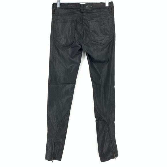 AllSaints Women's Size 27 Petrel Brodie Coated Skinny Jeans Black Ankle Zip - Picture 3 of 7